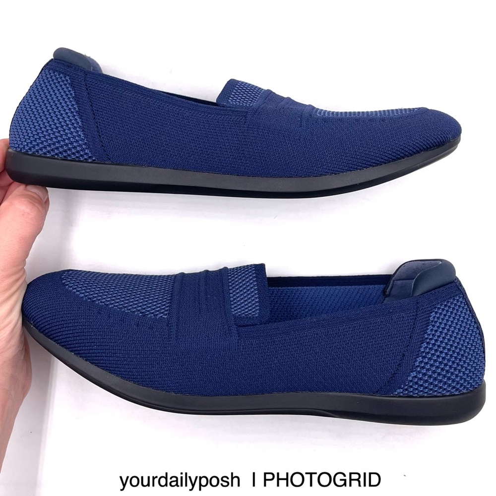 Clarks blue knit Carly Charm washable stretch loafer flats US 6.5